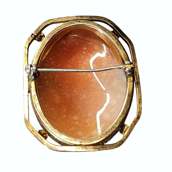Antique 14K Gold Carnelian Shell Cameo Brooch Pin Squared Open Frame - Picture 2 of 7